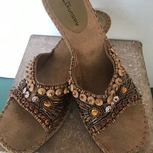 CL Landry Brown Jeweled Clog Heels